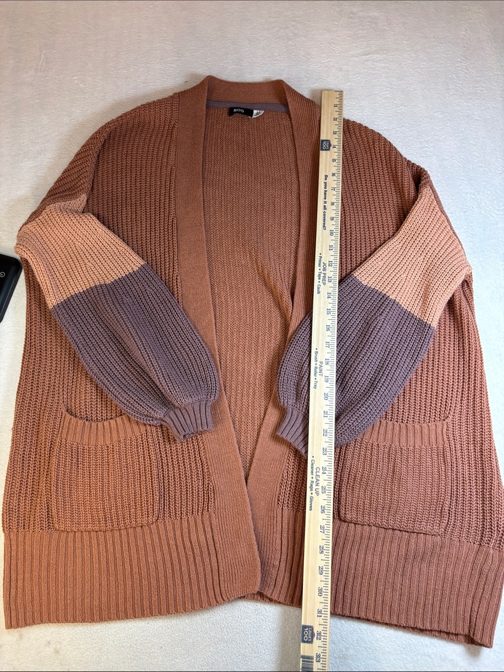 BDG Colorblock Knit Cardigan in Rust, Mauve, and Dusty Pink